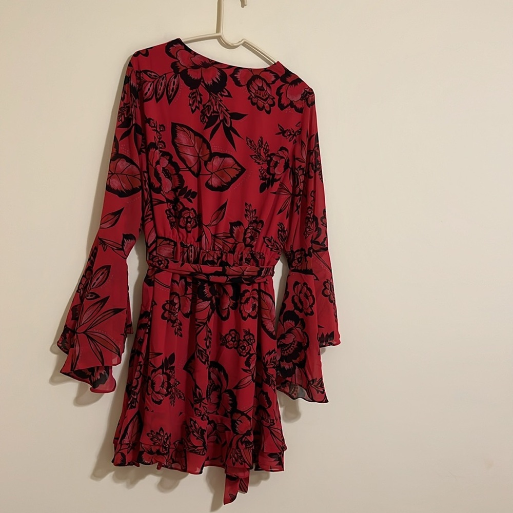 NEW City Chic cherry bloom Red Floral Wrap mini Dress size S/16 - Picture 7 of 8
